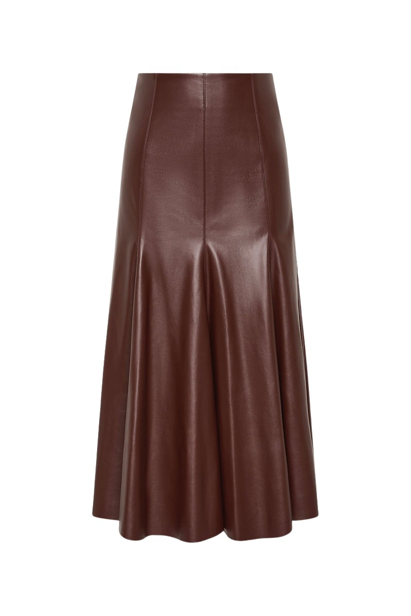 Carla Zampatti Cocoa Faux Leather Flounce Skirt