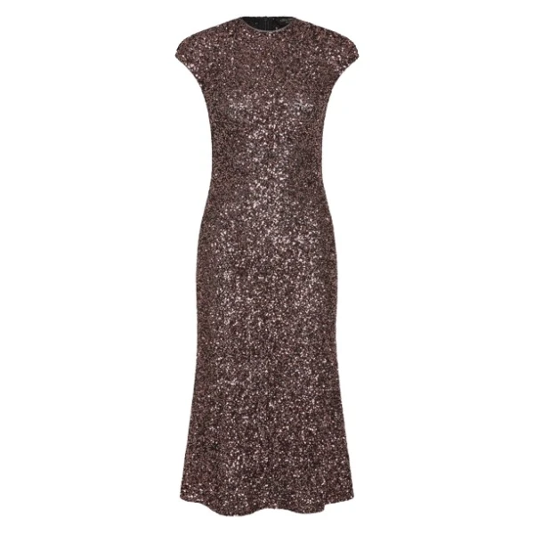 Copper Sequin Fluted Midi Dress