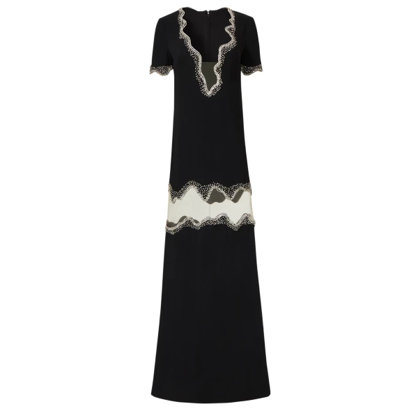 Amira Crepe Crystal Wave Column Gown