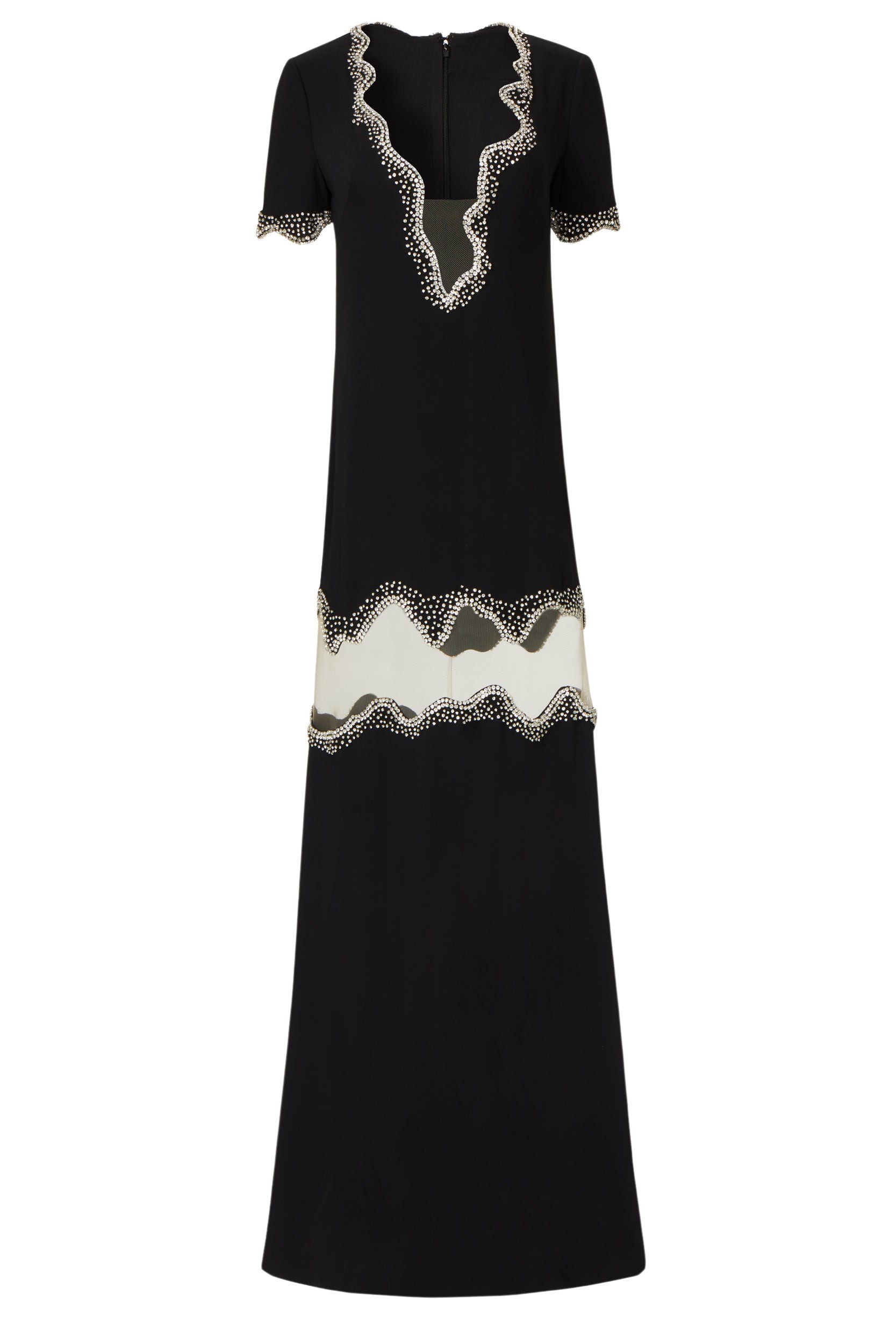 Costarellos Amira Crepe Crystal Wave Column Gown