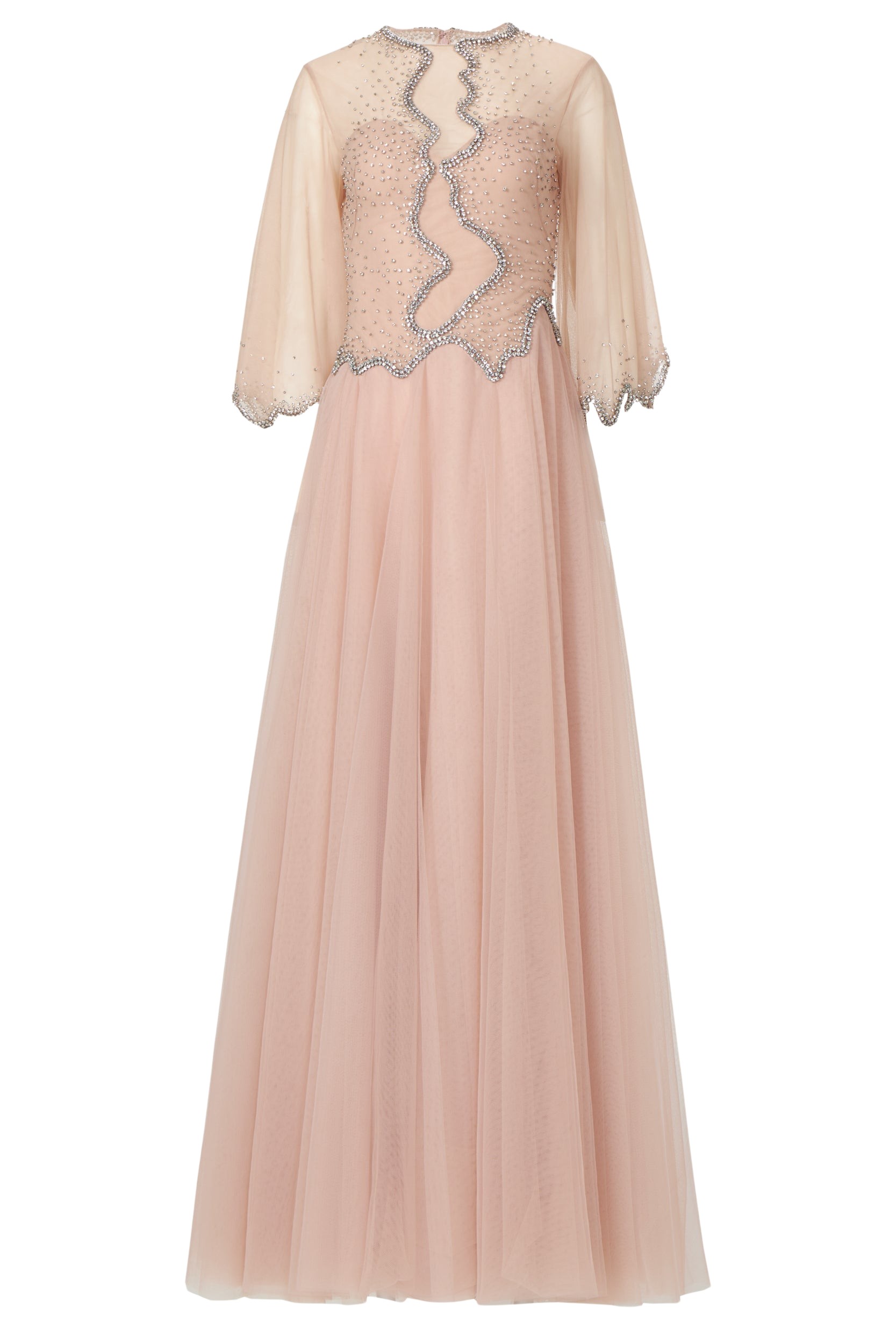 Costarellos Evanna French Tulle Crystal Wave Gown