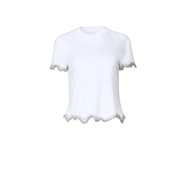 Linna Crystal Wave Embellished Cotton Top