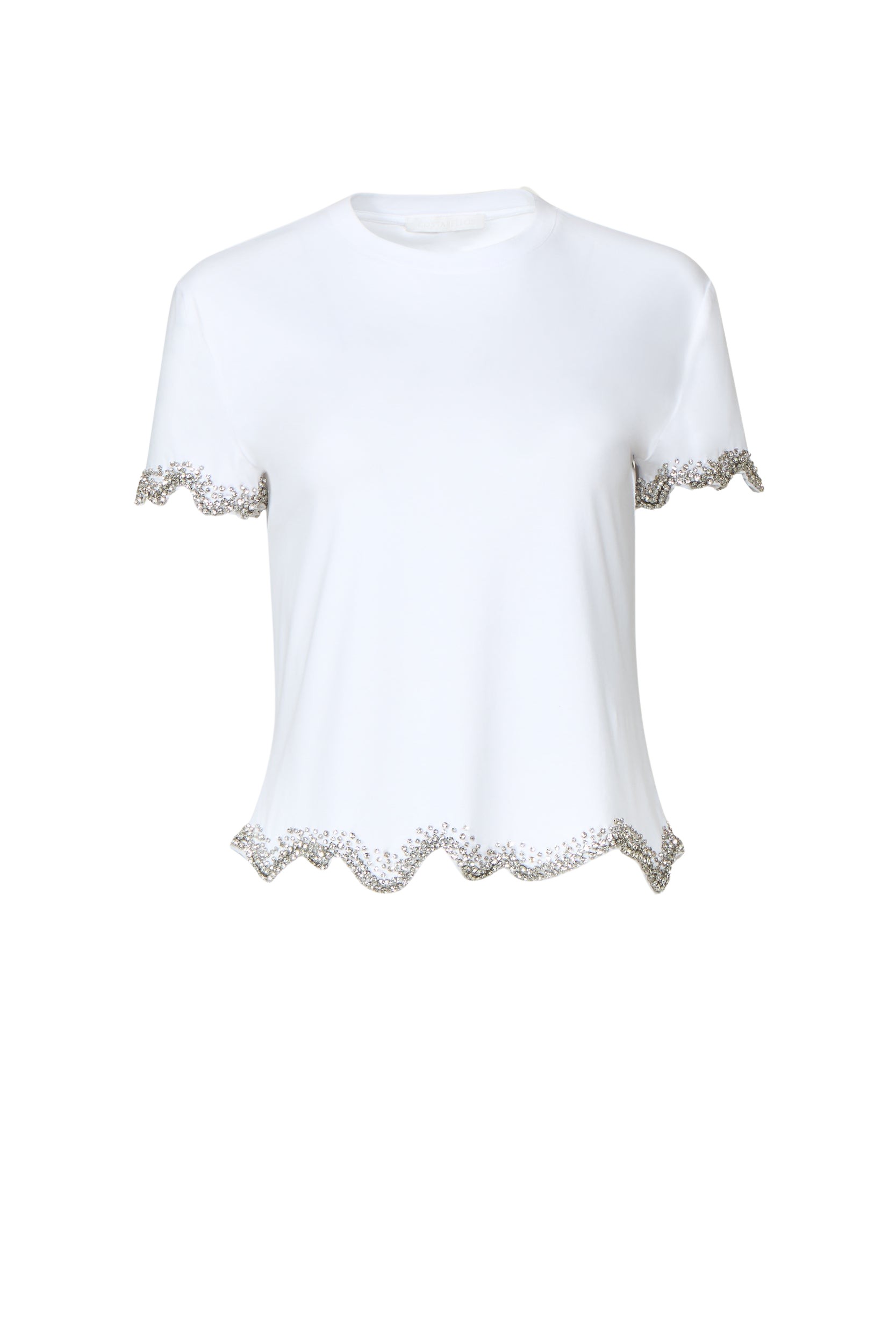 Costarellos Linna Crystal Wave Embellished Cotton Top