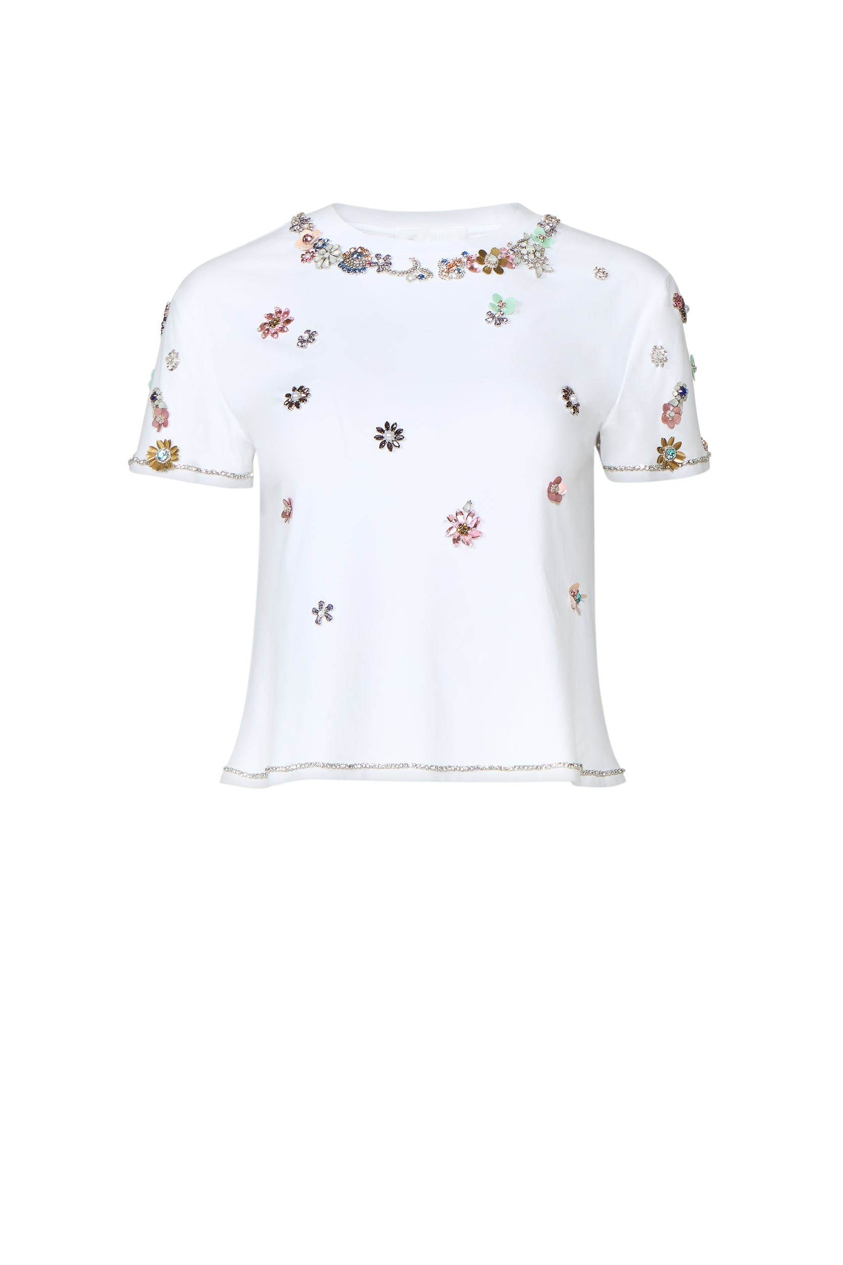 Costarellos Lonnie Crystal Flower Embellished Cotton Top