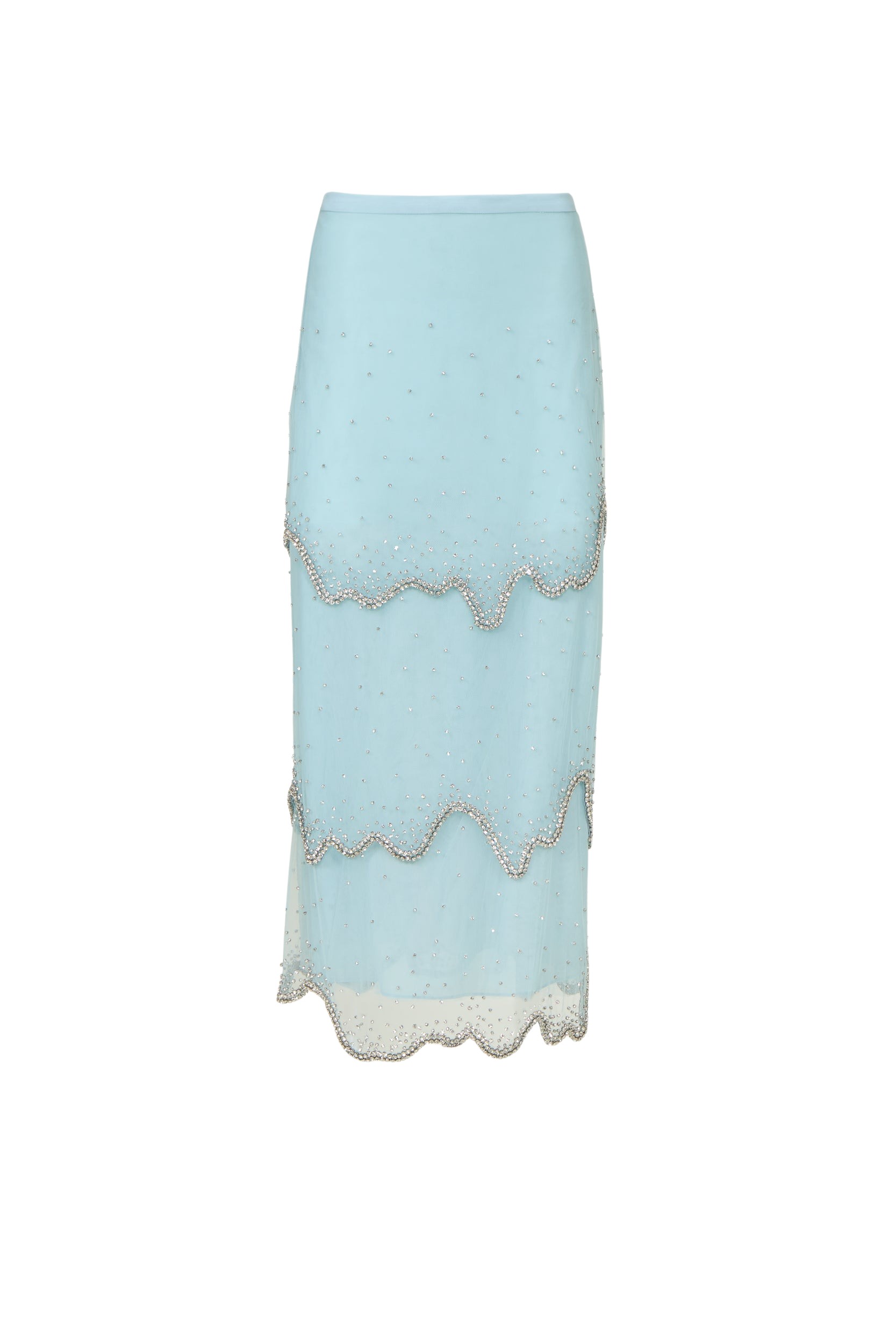 Costarellos Mirella French Tulle Crystal Wave Tiered Skirt