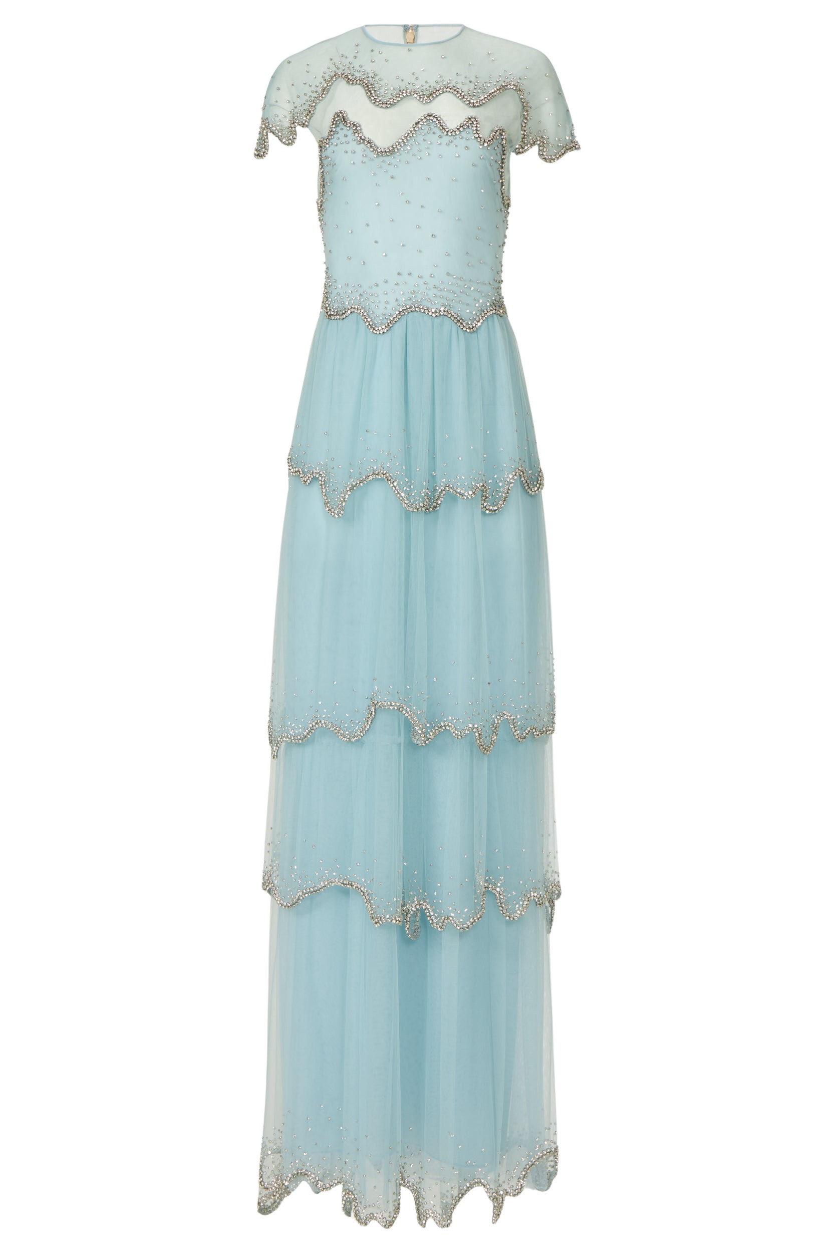 Costarellos Zaria French Tulle Crystal Wave Gown