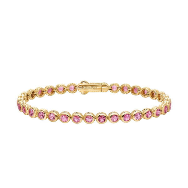 David Yurman Bezel Set Tennis Bracelet in 18K Yellow Gold with Pink Tourmalines