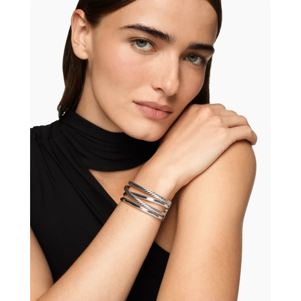David Yurman Bold Crossover Multi Row Cuff Bracelet in Sterling Silver, 24.4mm, view 2