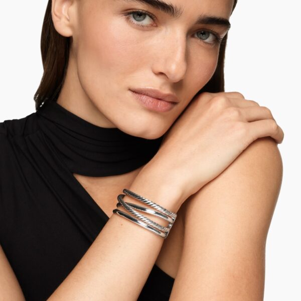 24.4mm in Silver – front view of authentic Cuff Bracelets at Coveti|David Yurman Bold Crossover Multi Row Cuff Bracelet in Sterling Silver