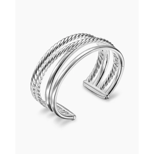David Yurman Bold Crossover Multi Row Cuff Bracelet in Sterling Silver, 24.4mm, view 3