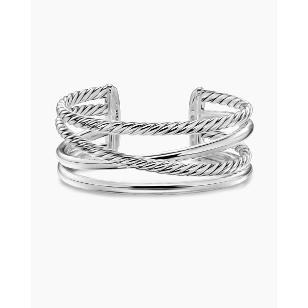 David Yurman Bold Crossover Multi Row Cuff Bracelet in Sterling Silver, 24.4mm, view 4