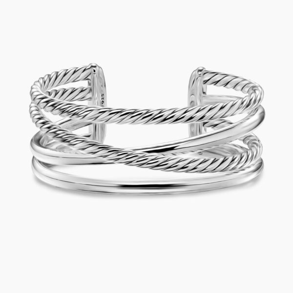 on-model styling shot|David Yurman Bold Crossover Multi Row Cuff Bracelet in Sterling Silver