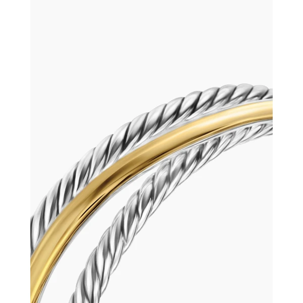 David Yurman Bold Crossover Three Row Cuff Bracelet in Sterling Silver with 14K Yellow Gold, 19mm, view 5