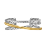 David Yurman Bold Crossover Three Row Cuff Bracelet in Sterling Silver with 14K Yellow Gold