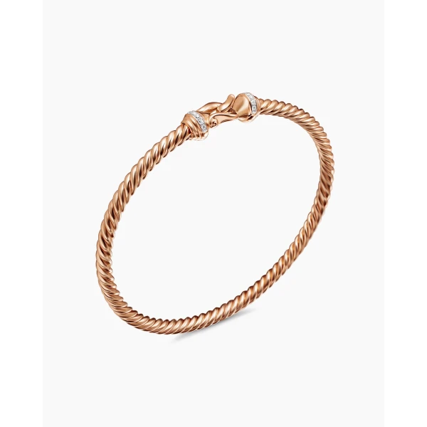 David Yurman Buckle Cablespira® Bracelet in 18K Rose Gold with Diamonds, 3.5mm, view 3