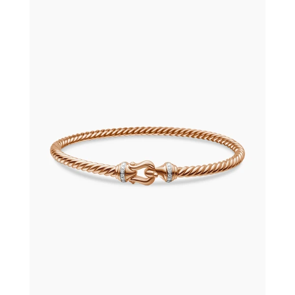 David Yurman Buckle Cablespira® Bracelet in 18K Rose Gold with Diamonds, 3.5mm, view 4
