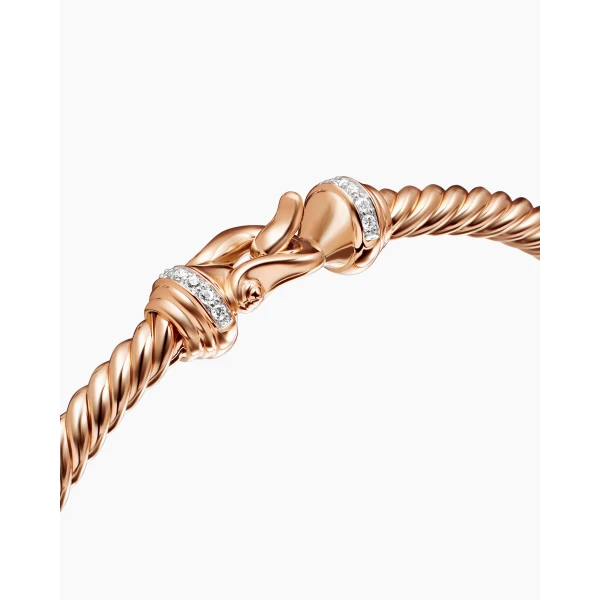David Yurman Buckle Cablespira® Bracelet in 18K Rose Gold with Diamonds, 3.5mm, view 5