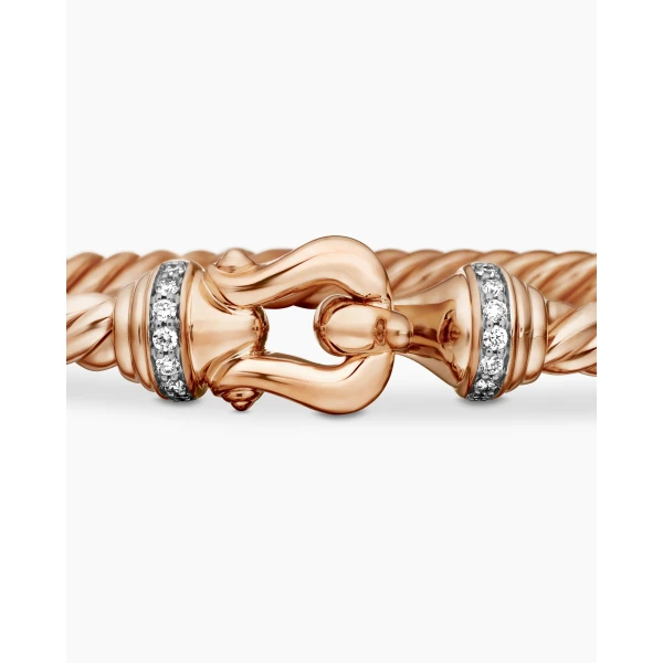 David Yurman Buckle Cablespira® Bracelet in 18K Rose Gold with Diamonds, 3.5mm, view 6