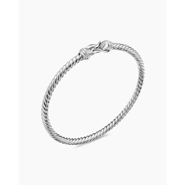 David Yurman Buckle Cablespira® Bracelet in 18K White Gold with Diamonds, 3.5mm, view 3
