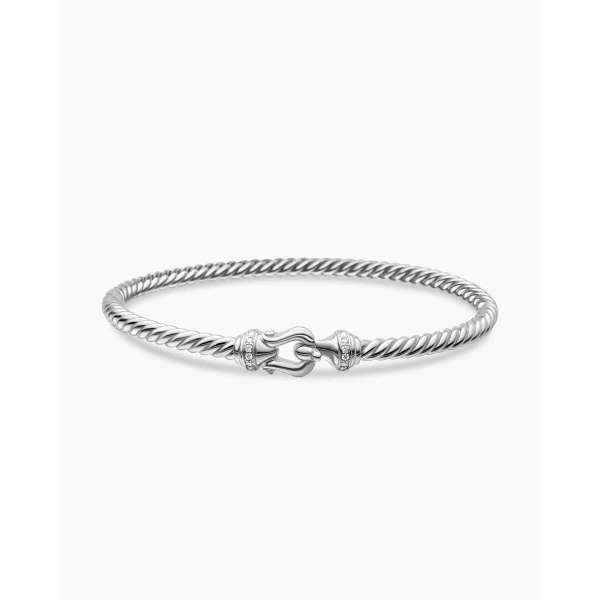 David Yurman Buckle Cablespira® Bracelet in 18K White Gold with Diamonds, 3.5mm, view 4