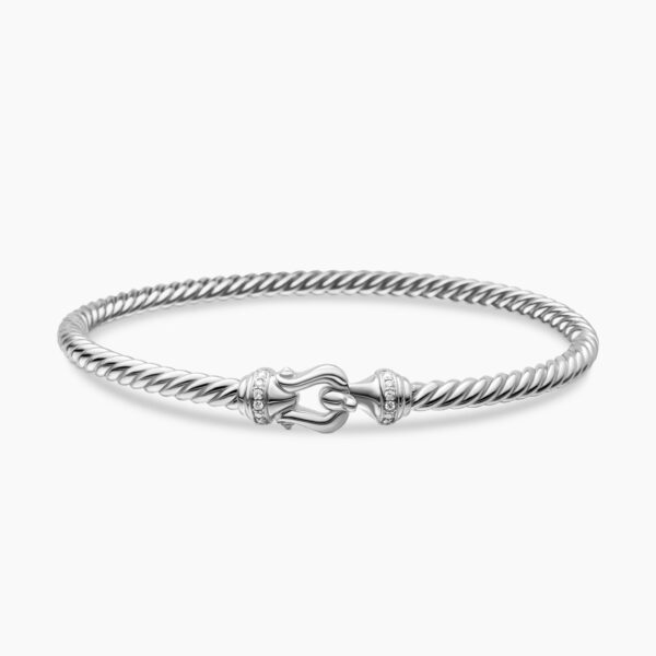 on-model styling shot|David Yurman Buckle Cablespira® Bracelet in 18K White Gold with Diamonds