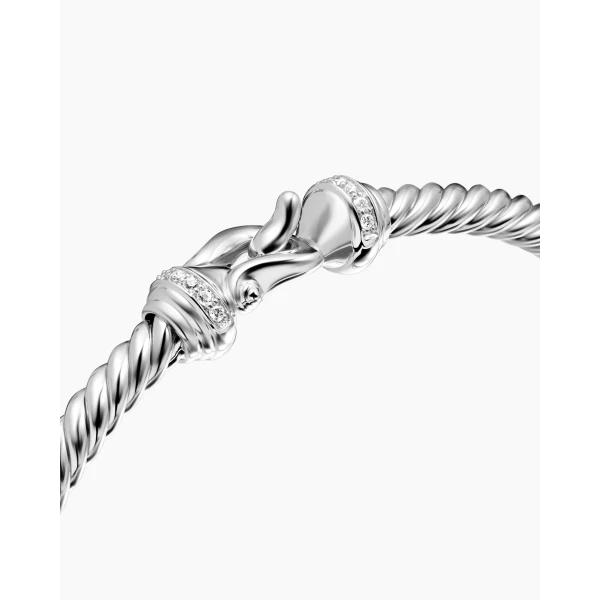 David Yurman Buckle Cablespira® Bracelet in 18K White Gold with Diamonds, 3.5mm, view 5