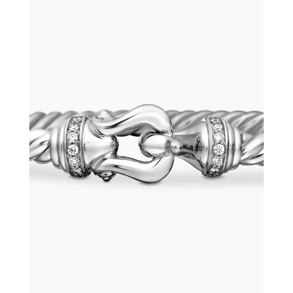 David Yurman Buckle Cablespira® Bracelet in 18K White Gold with Diamonds, 3.5mm, view 6