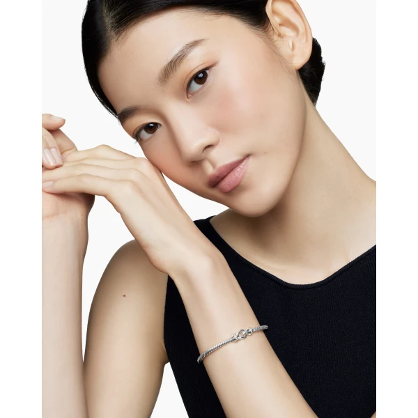 David Yurman Buckle Cablespira® Bracelet in 18K White Gold with Diamonds, 3.5mm, view 7