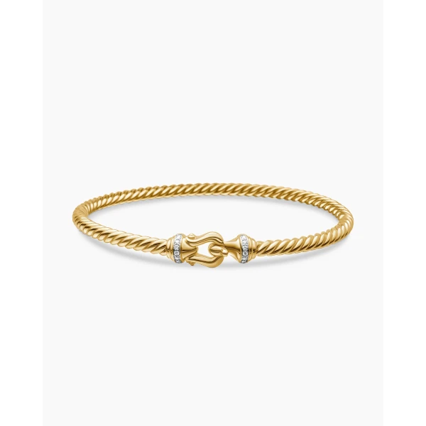 David Yurman Buckle Cablespira® Bracelet in 18K Yellow Gold with Diamonds, 3.5mm, view 4