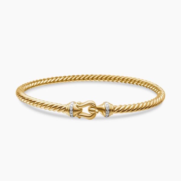 on-model styling shot|David Yurman Buckle Cablespira® Bracelet in 18K Yellow Gold with Diamonds