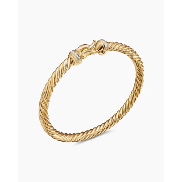 David Yurman Buckle Cablespira® Bracelet in 18K Yellow Gold with Diamonds, 5mm, view 3