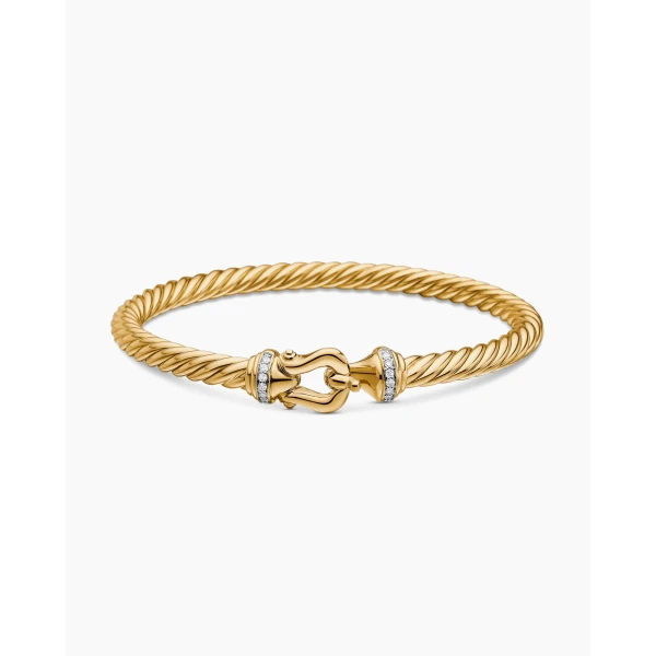 David Yurman Buckle Cablespira® Bracelet in 18K Yellow Gold with Diamonds, 5mm, view 4