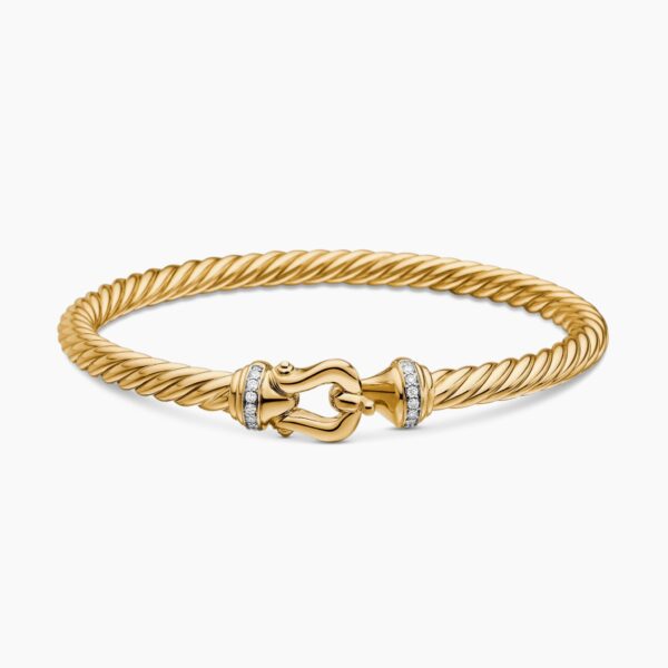 on-model styling shot|David Yurman Buckle Cablespira® Bracelet in 18K Yellow Gold with Diamonds