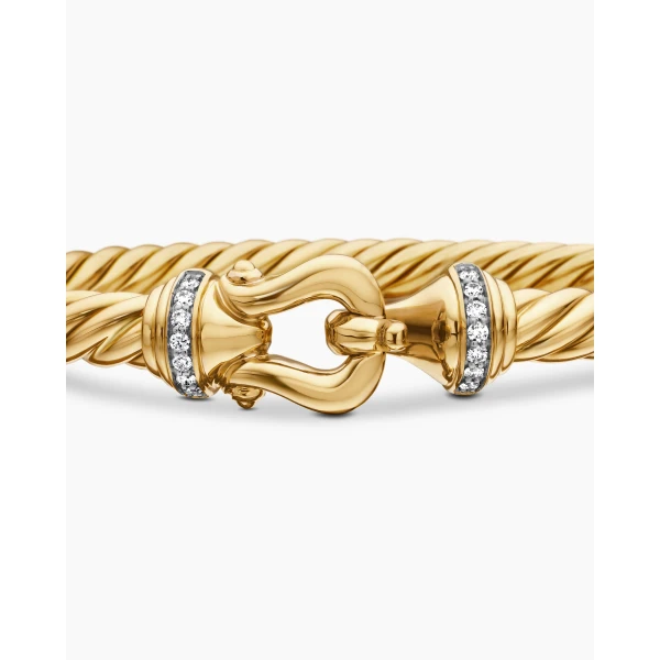 David Yurman Buckle Cablespira® Bracelet in 18K Yellow Gold with Diamonds, 5mm, view 6
