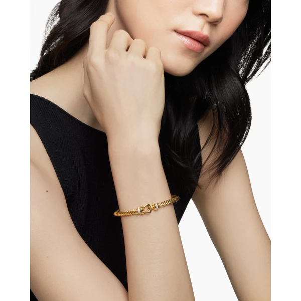 David Yurman Buckle Cablespira® Bracelet in 18K Yellow Gold with Diamonds, 5mm, view 7