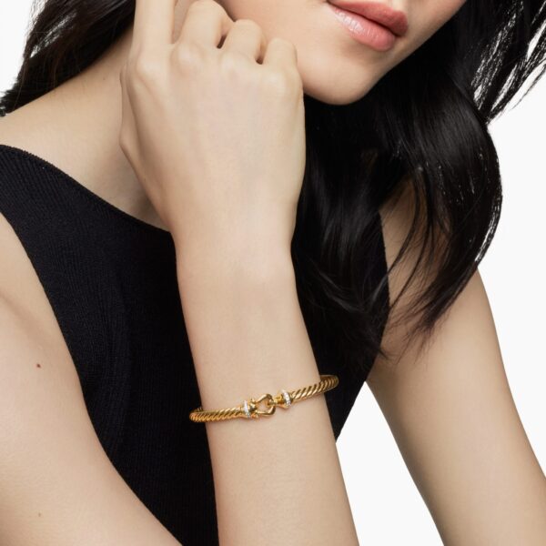 5mm – pavé setting and gemstone detail close-up|David Yurman Buckle Cablespira® Bracelet in 18K Yellow Gold with Diamonds