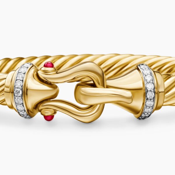 signature twisted-helix detail|David Yurman Buckle Cablespira® Bracelet in 18K Yellow Gold with Rubies and Diamonds