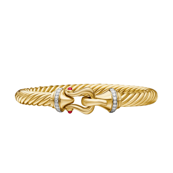 David Yurman Buckle Cablespira® Bracelet in 18K Yellow Gold with Rubies and Diamonds