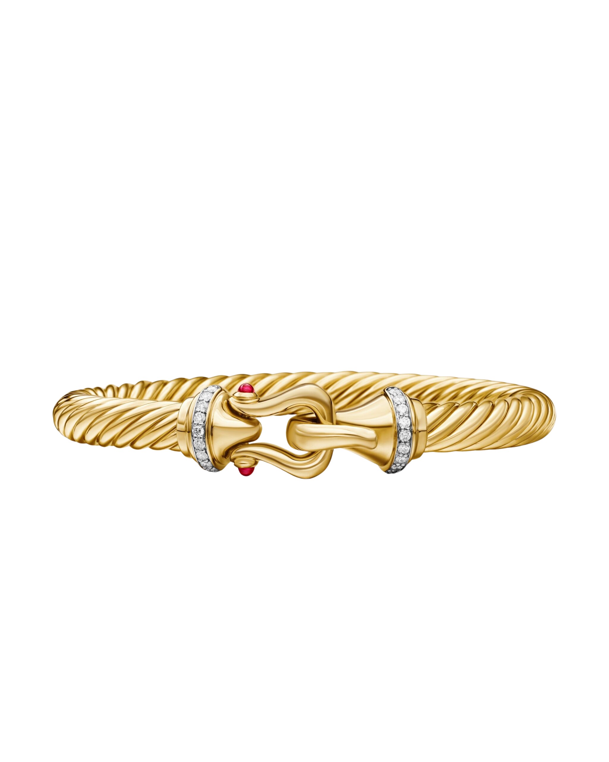 David Yurman Buckle Cablespira® Bracelet in 18K Yellow Gold with Rubies and Diamonds