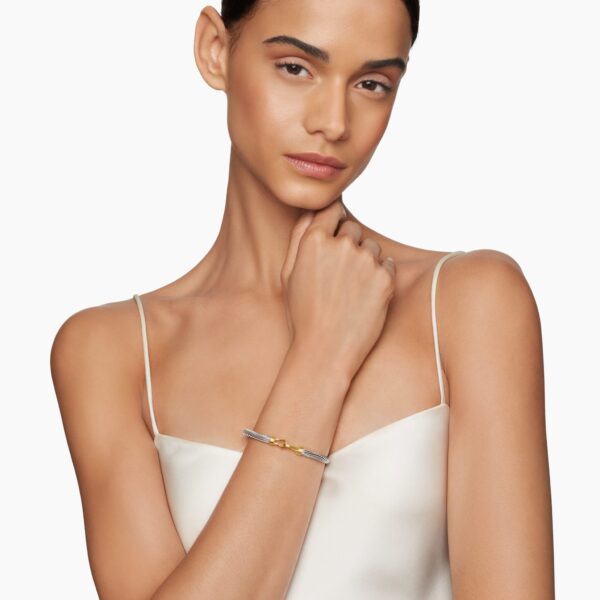 5mm in Silver – front view of authentic Cable Bracelets at Coveti|David Yurman Buckle Classic Cable Bracelet in Sterling Silver with 14K Yellow Gold