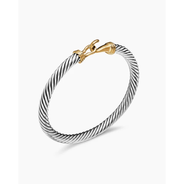 David Yurman Buckle Classic Cable Bracelet in Sterling Silver with 14K Yellow Gold, 5mm, view 3