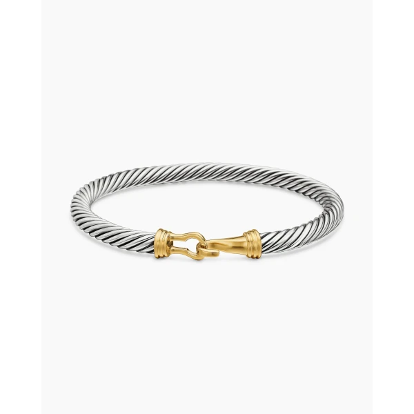 David Yurman Buckle Classic Cable Bracelet in Sterling Silver with 14K Yellow Gold, 5mm, view 4