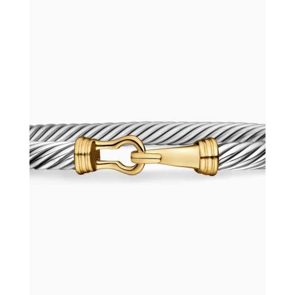 David Yurman Buckle Classic Cable Bracelet in Sterling Silver with 14K Yellow Gold, 5mm, view 6