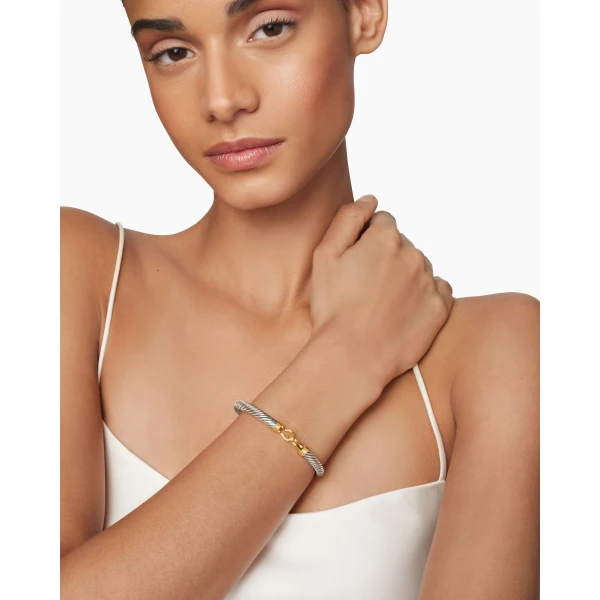 David Yurman Buckle Classic Cable Bracelet in Sterling Silver with 14K Yellow Gold, 5mm, view 7