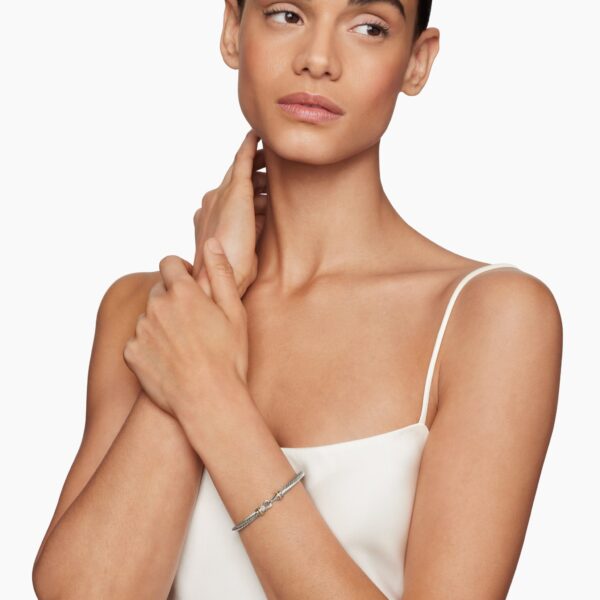 4mm in Silver – front view of authentic Cable Bracelets at Coveti|David Yurman Buckle Classic Cable Bracelet in Sterling Silver with 18K Rose Gold