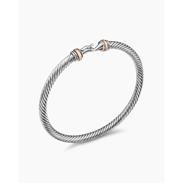 David Yurman Buckle Classic Cable Bracelet in Sterling Silver with 18K Rose Gold, 4mm, view 3