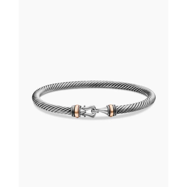 David Yurman Buckle Classic Cable Bracelet in Sterling Silver with 18K Rose Gold, 4mm, view 4