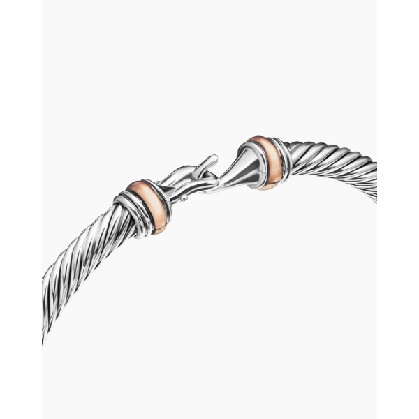David Yurman Buckle Classic Cable Bracelet in Sterling Silver with 18K Rose Gold, 4mm, view 5