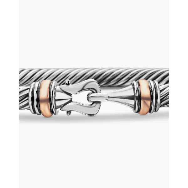 David Yurman Buckle Classic Cable Bracelet in Sterling Silver with 18K Rose Gold, 4mm, view 6