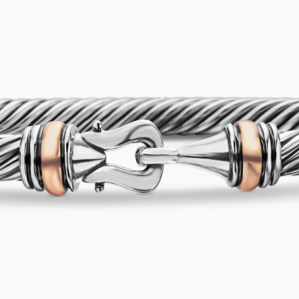 signature twisted-helix detail|David Yurman Buckle Classic Cable Bracelet in Sterling Silver with 18K Rose Gold